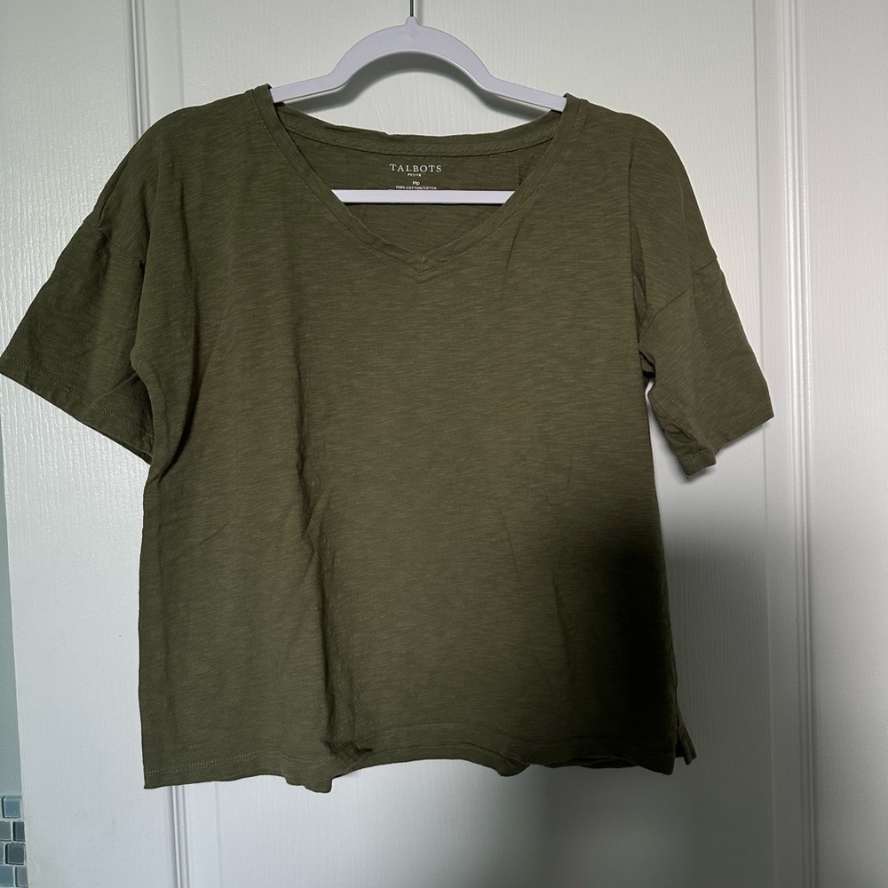 Talbots Olive Green Women's Cropped Cotton Tee